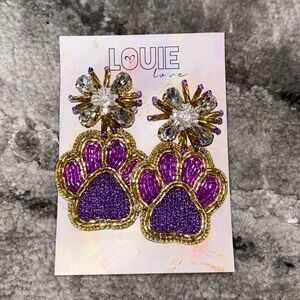 Purple and Gold Paw Earrings